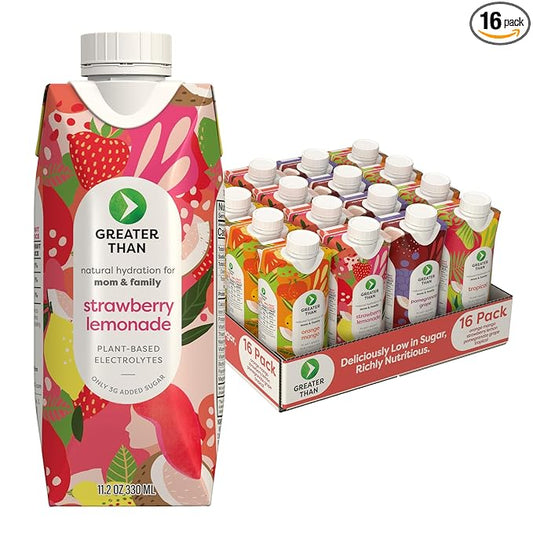 Greater Than Lactation Supplement Support, Coconut Water, Vitamins & Electrolyte Drink for Breastfeeding, Breast Milk & Immune Support, Lactation Cookies Alt, Gluten Free, Low Sugar, 16 Variety Pack