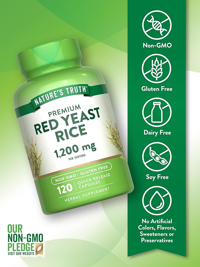 Nature's Truth Red Yeast Rice Capsules 1200 mg | 120 Count | Non-GMO & Gluten Free Supplement