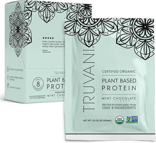 Truvani Vegan Pea Protein Powder | Mint Chocolate | 20g Organic Plant Based Protein | 10 Travel Packets | Keto | Gluten & Dairy Free | Low Carb | No Added Sugar