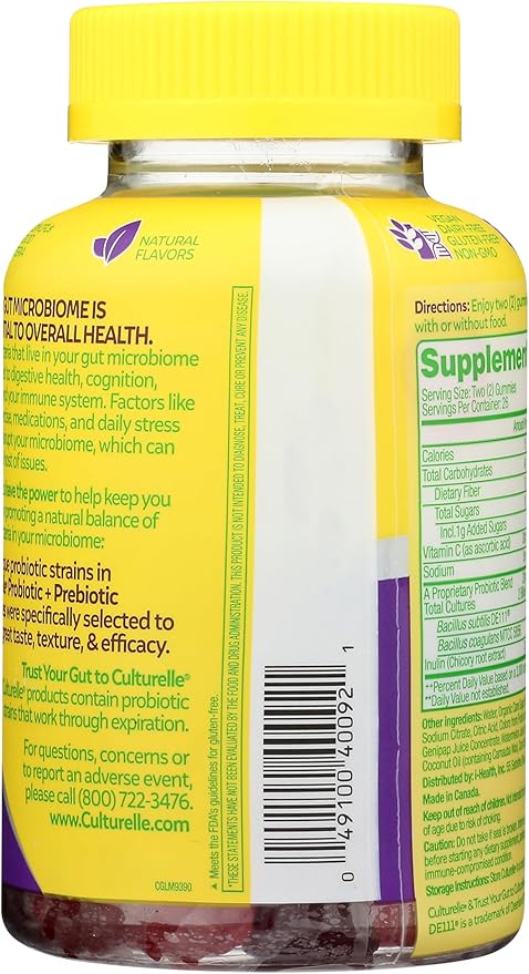 Culturelle Daily Probiotic Gummies for Women & Men, Berry Flavor, 52 Count, Naturally-Sourced Daily Probiotic + Prebiotic for Digestive Health, Non-GMO & Vegan