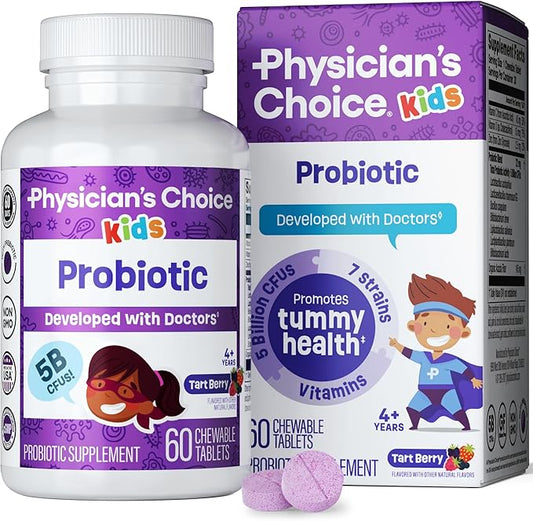 Physician's CHOICE Probiotics for Kids - 7 Diverse Strains, Organic Prebiotics, Vitamins & Minerals - Clinically Studied L. Rhamnosus - Immune & Digestive Support - No Sugar or Artificial Dyes - 60ct