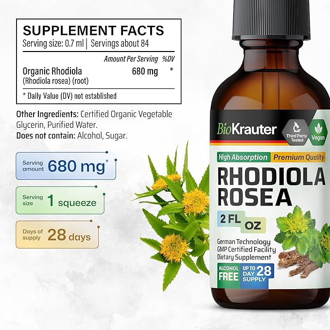 BIO KRAUTER Ashwagandha Tincture 2 Fl. Oz. & Rhodiola Rosea Tincture 2 Fl. Oz.