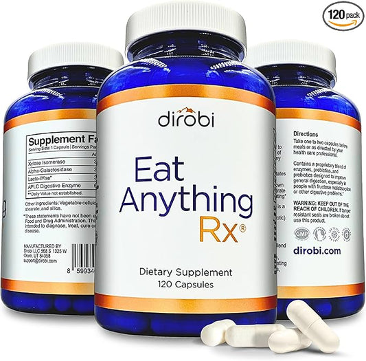 Dirobi Eat Anything Xylose Isomerase Fructose Malabsorption Enzymes, FODMAP Supplement, Digestive Enzymes for Better Lactose, Fat, Protein & Carbohydrate Digestion Gas & Bloating Relief 120 Capsules