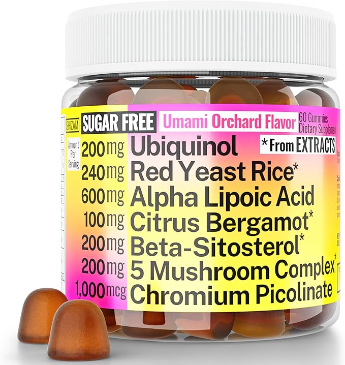 Red Yeast Rice Alpha Lipoic Acid Ubiquinol CoQ10 Citrus Bergamot Beta-Sitosterol Chromium Picolinate Sugar-Less Gummies w Lion's Mane Turkey Tail Reishi Cordyceps Chaga, Pills Capsules Supplement Alt