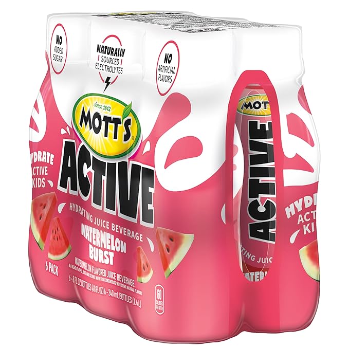 Mott's Active Watermelon Burst Hydrating Juice Beverage, 8 Fl Oz Bottles, 24 Count (4 Packs Of 6), Made With Naturally Sourced Electrolytes & Coconut Water, Gluten & Caffeine-free, Kosher