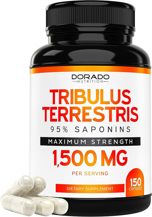 Tribulus Terrestris for Men 1500mg (Purest 95% Saponin Content) 150 Capsules, Concentrated Natural Fruit Extract (Third Party Tested, Manufactured in The USA) for Stamina and Energy - Vegan & Non GMO
