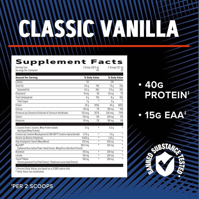 GNC AMP Wheybolic Alpha Clinically Proven Protein Powder, Increases Muscle Strength, Size & Power, Boost Testosterone Levels, 40g Protein, 6.2g Leucine, 15g EAAs, Creatine, Classic Vanilla, 22 SVG