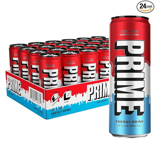 PRIME Energy ICE POP | Zero Sugar Energy Drink | Preworkout Energy | 200mg Caffeine with 355mg of Electrolytes and Coconut Water for Hydration| Vegan | Gluten Free |12 Fluid Ounce | 24 Pack