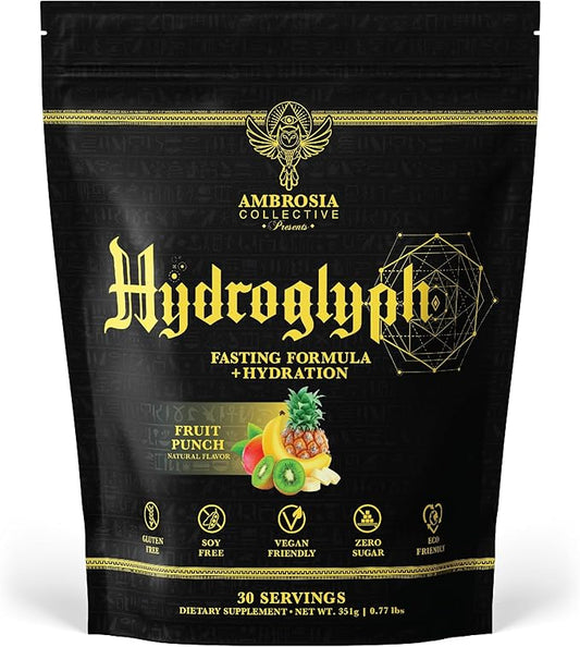 Ambrosia Hydroglyph Intraworkout Formula w/BCAA + EAA + Electrolytes Hydration Powder to Protect Lean Muscle, 0g Sugar Fasting Hydration Drink Mix, Made w/Coconut Water (Fruit Punch)
