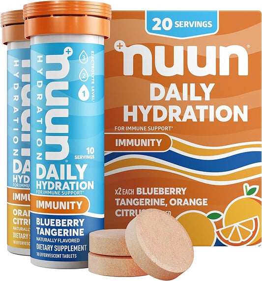 Nuun Immunity Electrolyte Tablets with Vitamin D, C, E, & A, Ginger, Elderberry, Magnesium & 4 Other Essential Electrolytes, Vegan, Blueberry Tangerine & Orange Citrus, 2 Pack (20 Servings Total)
