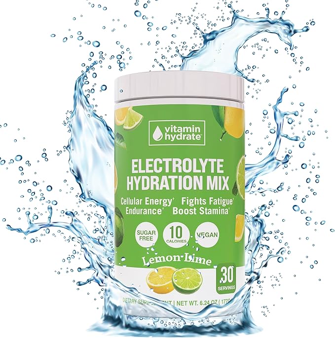 Vitamin Hydrate Electrolyte Hydration Mix, Electrolytes Powder, Supports Hydration with Coconut Water, Keto Friendly, Vegan, Sugar Free, Lemon Lime, 30 Servings