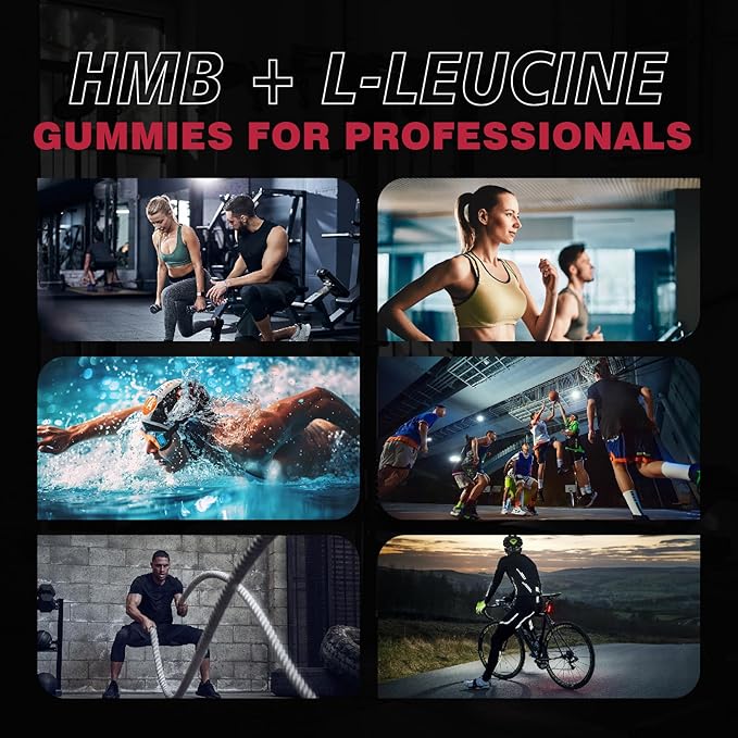 HMB and L-Leucine Gummies, Chewable HMB Amino Acid and Leucine Supplement for Men & Women, Muscle Health & Growth, Immune Support & Overall Health, Vegan Strawberry Flavor, 120 Count