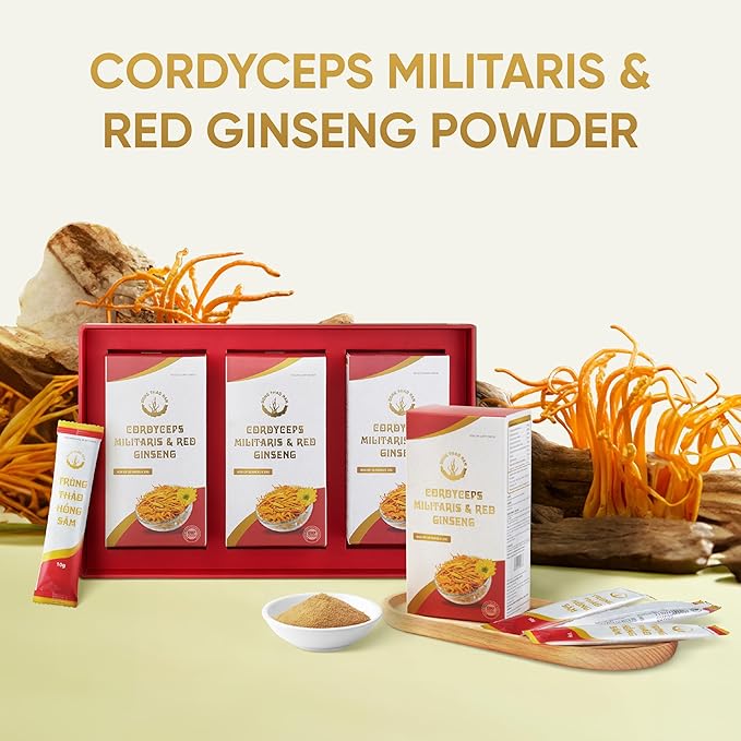 Dong Thao NAM - Organic Red Ginseng and Cordyceps Powder, 6 in 1 Herbal Extract, Increases Alertness, Increases Energy and Reduces Fatigue, Caffeine Free, Pack of 30