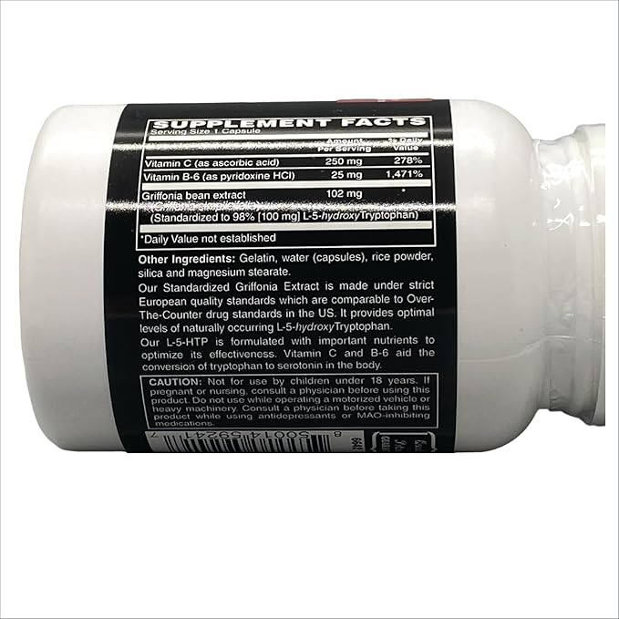 Premium Grade L-5-HTP, 5-Hydroxytryptophan with Added Vitamin C and B6