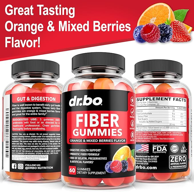 Fiber Gummies for Adults & Kids - Tasty Gummy Prebiotic Fiber Supplement, Max Digestive Gut Health Supplements for Women & Men - Daily Cleanse High Chicory Root Inulin Prebiotics - 60 Chewable Gummies