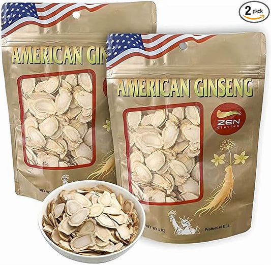 2 Bags of American Ginseng Slices (4oz/Bag) 西洋参/花旗参 Panax Ginseng. Boosts Body Immunity, Energy & Stamina for Man & Women