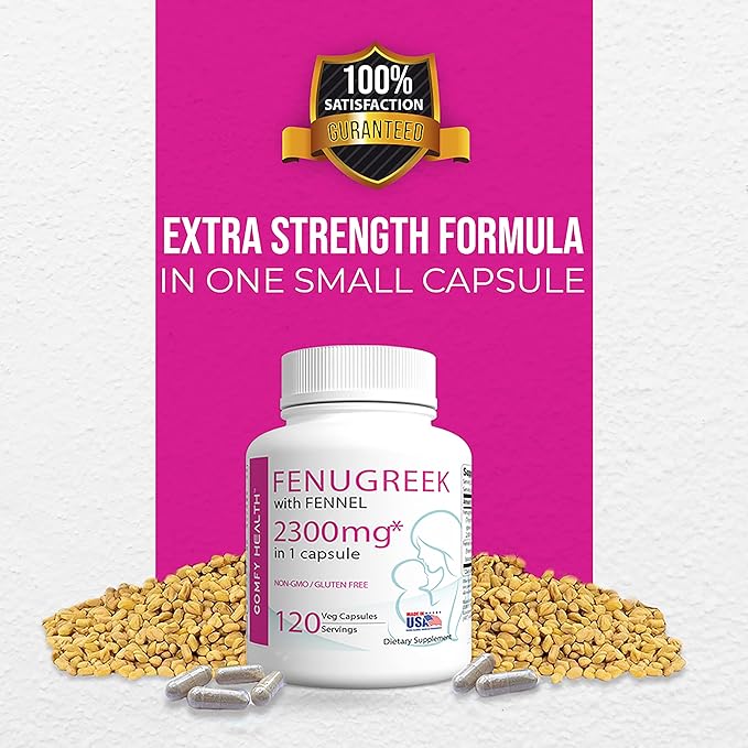 Breastfeeding Fenugreek Capsules With Fennel For Lactation, 2300mg Per Capsule, 120 Count, Fenugreek Pills Non-GMO, Gluten Free Fenugreek Seeds Extract Supplements, Fenogreco Capsulas