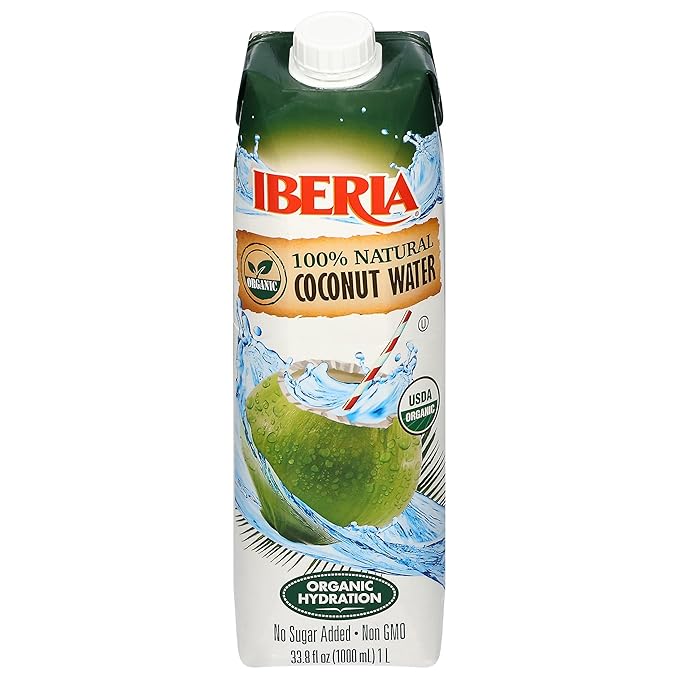 Iberia 100% Pure Organic Coconut Water, 1 Liter , 33.8 Fl Oz (Pack of 3)