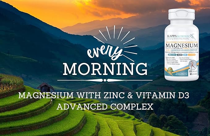 (120 Capsules), Glycinate, Bisglycinate, Malate, Zinc, Vitamin D3 for Brain, Sleep, Cramps, Headaches, Energy, Bones, Immune, Providing 280mg Elemental Magnesium, from KAPPA NUTRITION