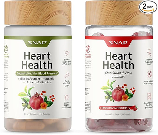 Snap Supplements Heart Health Bundle: CoQ10, Organic Beet Root, Hawthorn Berry, Turmeric & Odorless Garlic Capsules + Sugar-Free Gummies, 90 Caps & 60 Gummies