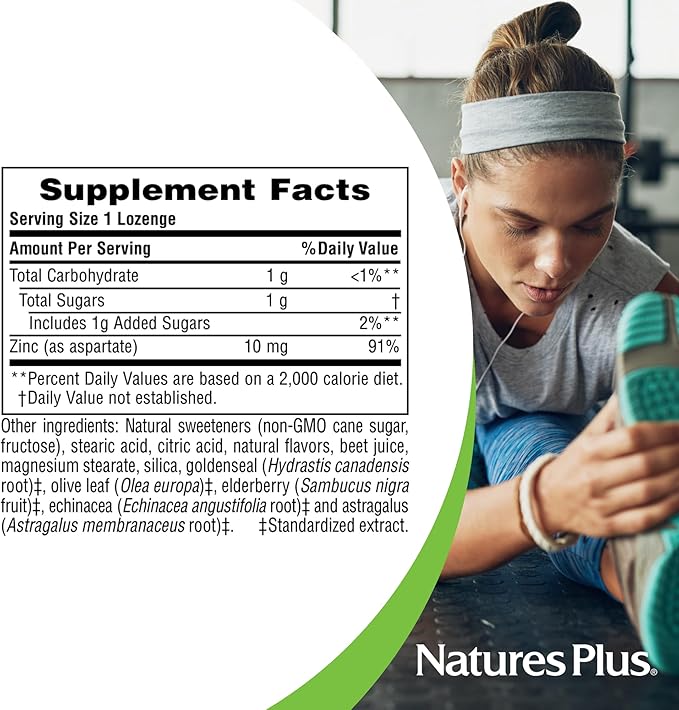 NaturesPlus Herbal Actives ImmunActin - 60 Zinc Lozenges, Pack of 2 - Wild Cherry Flavor - Supports Immune Health - with Echinacea, Elderberry & Olive Leaf - Gluten Free - 120 Total Servings
