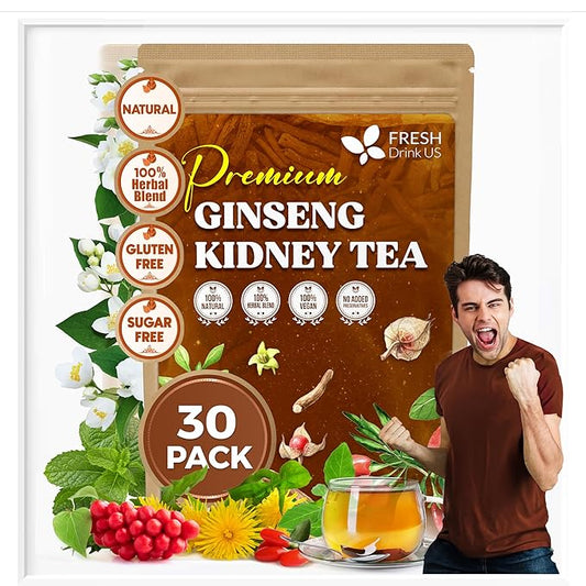 Ginseng 6 Treasures Kidney Tea, 30 Packs Of Super Kidney Cleanse Detox Tea For Men & Women, 100% Natural Roots & Berries | Caffeine-Free | Adaptogenic Blend for Energy, Wellness & Vitality Support