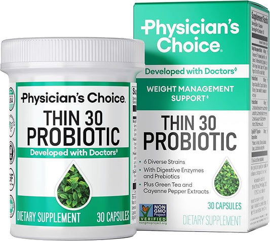 Physician's CHOICE Probiotics for Weight Management & Bloating - 6 Probiotic Strains - Prebiotics - Key ingredient Cayenne - Supports Gut Health - Weight Management for Women & Men - Green Tea - 30 CT
