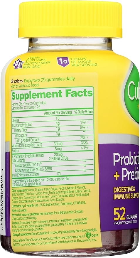 Culturelle Daily Probiotic Gummies for Women & Men, Berry Flavor, 52 Count, Naturally-Sourced Daily Probiotic + Prebiotic for Digestive Health, Non-GMO & Vegan