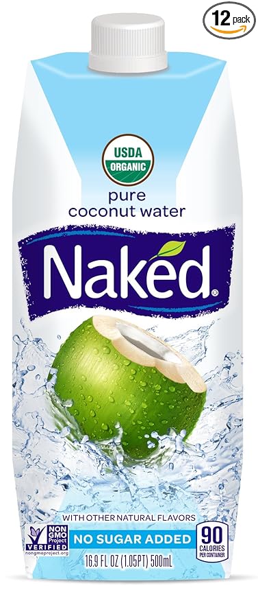 NAKED JUICE 100% Organic Pure Coconut Water, USDA Organic Certified, NON GMO Project Verified, 16.9 Ounce(Pack of 12)