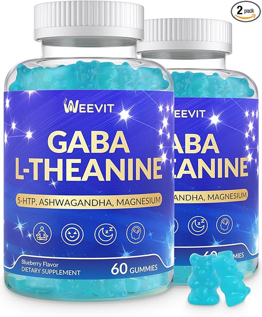 GABA L-Theanine Gummies, Sugar Free L-Theanine Supplement with 5-HTP, Ashwagandha, Magnesium, Vitamin B6, B12 - Melatonin-Free for Adults - Non-GMO, Vegan
