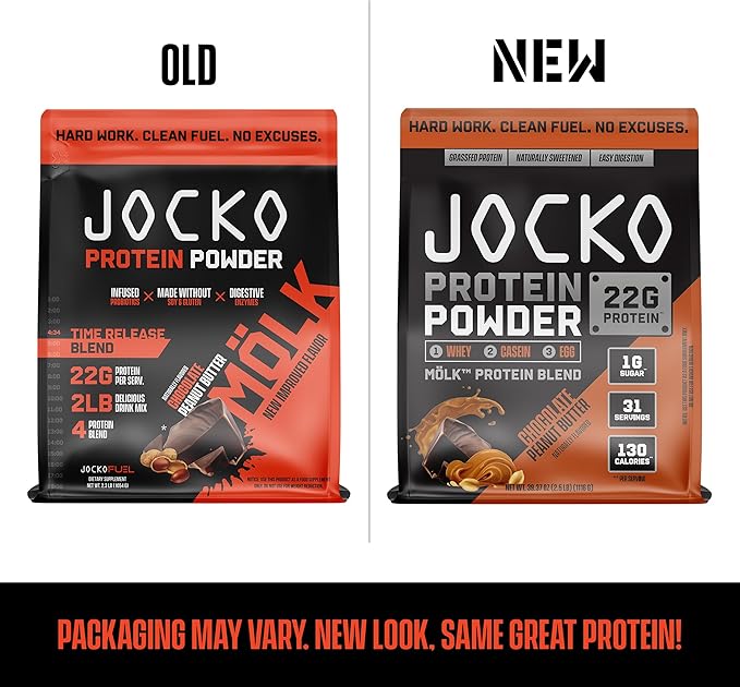 Jocko Fuel Mölk Whey Protein Powder 22g Low Sugar Monk Fruit Blend - Muscle Recovery & Growth, Packaging May Vary (31 Servings, Chocolate Peanut Butter)