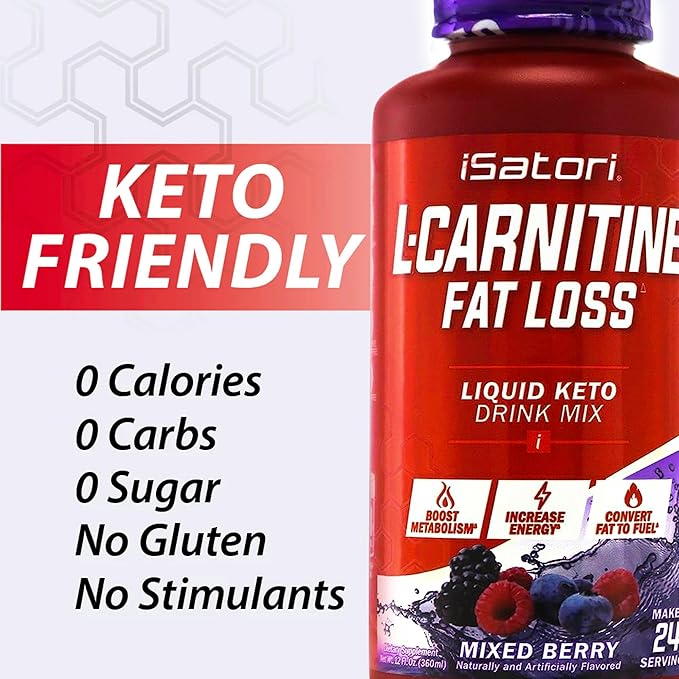 iSatori L-Carnitine 1500, Triple-Blend Liquid L Carnitine Supplement, with Acetyl & Tartrate, Stimulant Free Energy, No Calories, Sugar or Gluten, Keto-Friendly, Mixed Berry Flavor (24 Servings)