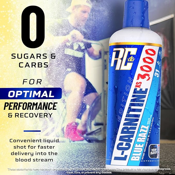 Ronnie Coleman Signature Series L-Carnitine XS 3000 Liquid, Amino Acids Metabolism and Lean Muscle Strength Support, Stimulant Free, Sugar Free, Zero Carbs, Blue Razz, 16 Oz