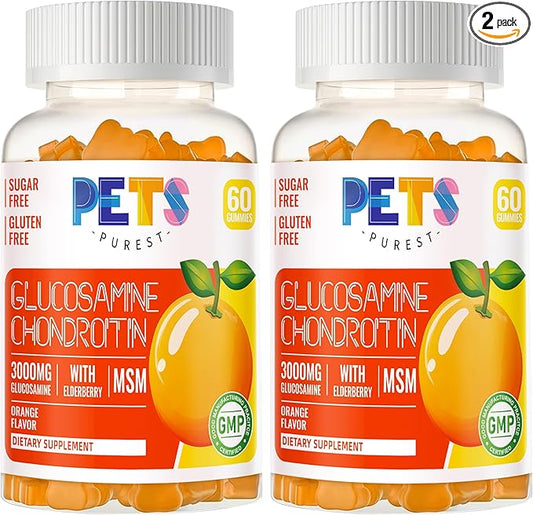 Glucosamine Chondroitin Gummies with MSM & Elderberry Extra Strength - Joint Support, Antioxidant Immune Support Supplement for Adults, Men & Women.(2 Pack) Orange