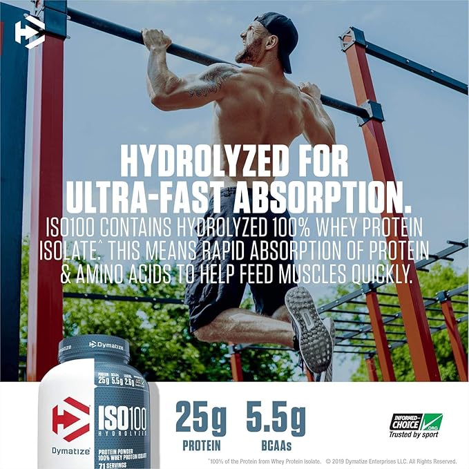 Dymatize ISO100 Whey Protein Powder Isolate, Chocolate Peanut Butter, 25g of Protein, 5 Pound, 5.5g BCAAs, Less Than 120 Cal., Gluten Free, 1g Fat, 1g Sugar, 2g Carb