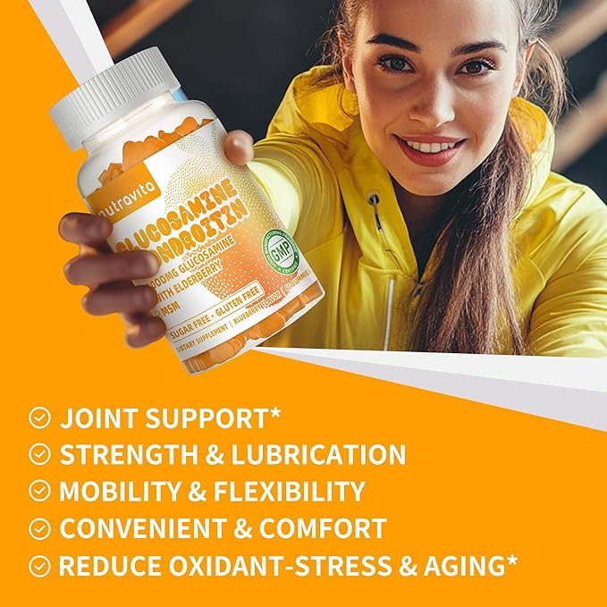 Glucosamine Chondroitin Gummies with MSM & Elderberry Extra Strength - Joint Support, Antioxidant Immune Support Supplement for Adults, Men & Women.60 Orange Chews