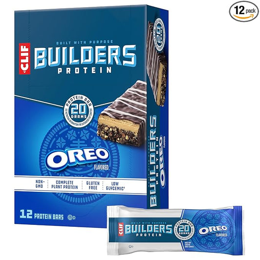 CLIF BUILDERS Protein Bars - OREO-Flavored - 20g Plant Based Protein - Gluten Free - Non-GMO - Low Glycemic - No Artificial Sweeteners - 2.4 oz. (12 Pack)