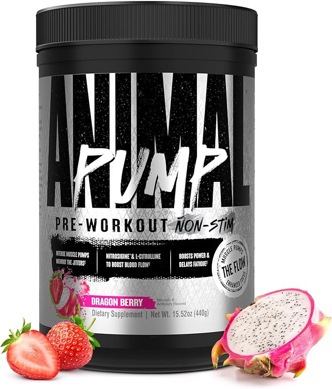 Animal Pump NS Stim-Free Pre Workout Powder for Men & Women - Caffeine-Free Preworkout for Energy, Focus, and Muscle Builder, Beta Alanine, Citrulline, Nitrosigine and Nootropics, Dragon Berry, 440g