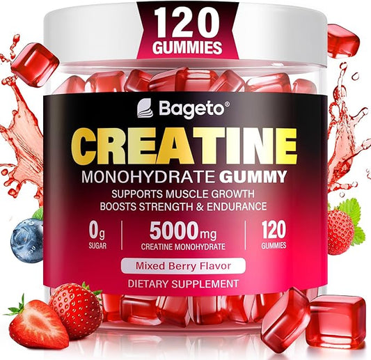 Creatine Monohydrate Gummies 5000mg for Men & Women, 120 Count Creatine for Enhanced Muscle Growth, Strength, and Recovery, Sugar Free Pre-Workout Supplement-Mixedberry Flavor 120 Count (Pack of 1)