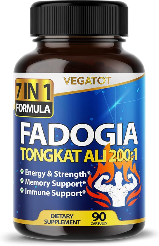 VEGATOT 7 in 1 High Strength Fadogia Concentrated with Tongkat Ali Maca Root Fenugreek Ginseng Boost Energy Stamina 3-Month Supply (90 Count (Pack of 1))