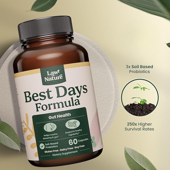Best Days Formula | Advanced 5-in-1 Gut Support for Bloating, Gas & Irregularity | Soil-Based Probiotics + Prebiotics, L-Glutamine, Aloe Vera & More | 60 Capsules