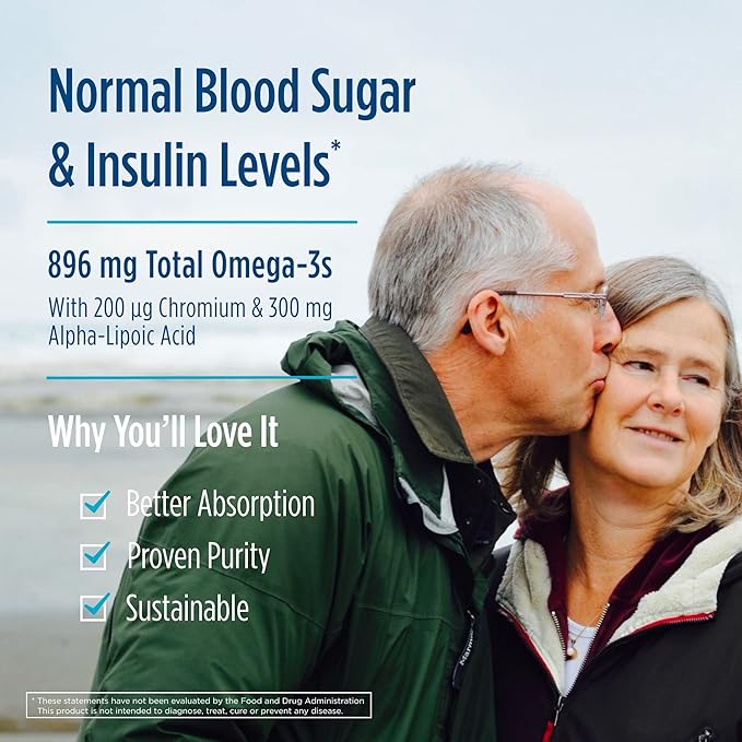 Nordic Naturals Omega Blood Sugar, Lemon - 60 Soft Gels - 896 mg Omega-3 + Alpha-Lipoic Acid & Chromium - Metabolism - Non-GMO - 30 Servings