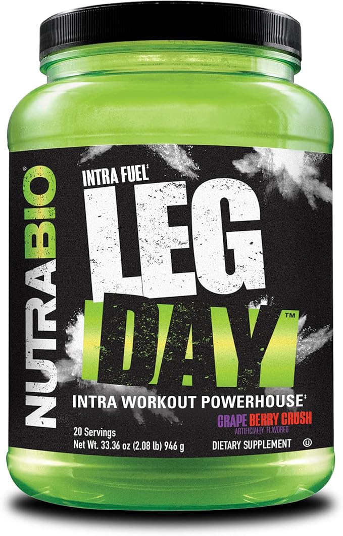 NutraBio Leg Day Intra Carb Supplement -Amino Acid EAA/BCAA Formula – 20 Servings– Grape Berry