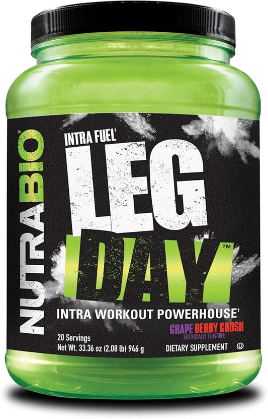 NutraBio Leg Day Intra Carb Supplement -Amino Acid EAA/BCAA Formula – 20 Servings– Grape Berry