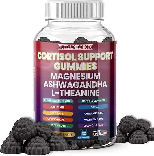 Sugar Free Gummies with GABA, L-Theanine, Lion’s Mane, Ashwagandha, Phosphatidylserine, Vitamin D3, B6, Panax Ginseng, Ginkgo Biloba for Men, Women Adrenal, Cortisol, Brain, Cognitive, Energy