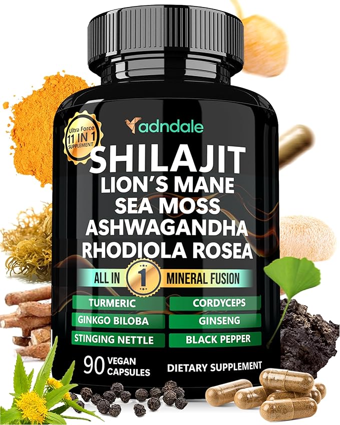 Shilajit Ultra Force 11-in-1. Pure Himalayan Organic Shilajit for Men and Women Capsules with Sea Moss Ashwagandha Rhodiola Rosea Lion’s Mane. 90 Count