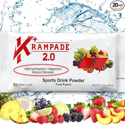 Potassium Magnesium Supplement Electrolytes Powder - 50 mg Mag + 2000 mg K, >2X More Than Coconut Water | Cramp Relief | Hydration Packets