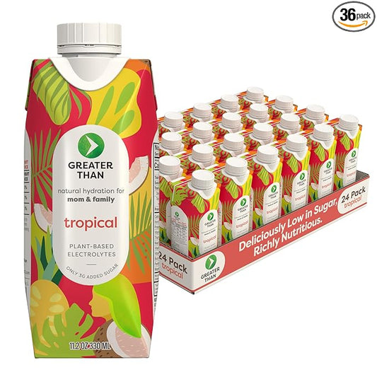 Greater Than Lactation Supplement Support, Coconut Water, Vitamins & Electrolyte Drink for Breastfeeding & Immune Support, Lactation Cookies Alt, Gluten Free, Low Sugar, 36 Pack, Tropical