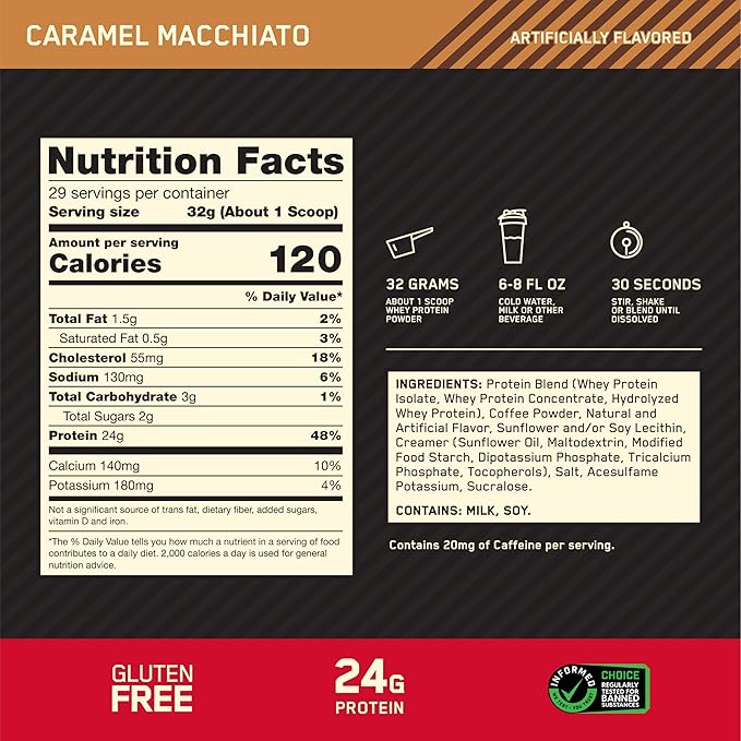 Optimum Nutrition New Flavor Gold Standard 100% Whey Protein Powder, Caramel Macchiato, 2 Pound (Pack of 1) (Packaging May Vary)