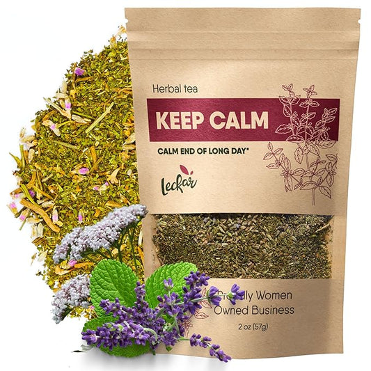Organic Keep Calm Herbal Loose Leaf Tea with Peppermint, Valerian root, Lavender (Herbal Tea), Caffeine-Free Relaxing Wellness Blend
